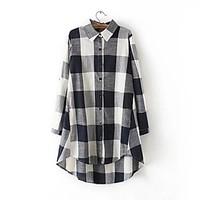Women\'s Casual/Daily Simple Spring Shirt, Color Block Shirt Collar Long Sleeve Linen