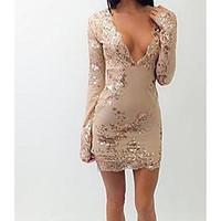 Women\'s Going out Party Sexy Bodycon Dress, Embroidered Deep V Above Knee Long Sleeve Others Summer Mid Rise Micro-elastic Thin