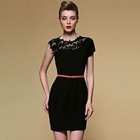 womens casualdaily sophisticated lace dress solid one shoulder above k ...