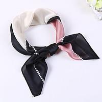 Women Fashion Simple Silk Scarf Cute Work Casual Square Black White Blue Pink Print