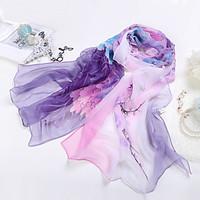 Women Chiffon Scarf, Cute Party Casual Rectangle, Red Blue Gray Purple, Print