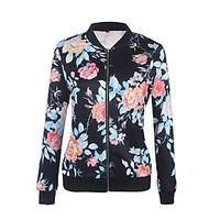 Women\'s Casual/Daily Work Vintage Sophisticated Spring Fall Jacket, Print Stand Long Sleeve Regular Cotton Acrylic