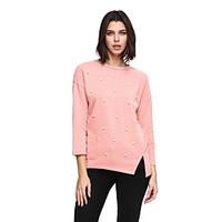 Women\'s Asymmetrical Going out Casual/Daily Plus Size Simple Long Pullover, Solid Pink Black Round Neck ¾ Sleeve Cotton Polyester Fall Medium