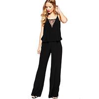 Women\'s Mid Rise Party/Cocktail Jumpsuits, Simple Straight Lace Patchwork Summer