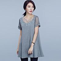 womens plus size casualdaily simple loose dress solid round neck above ...