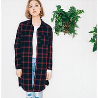 Women\'s Daily Casual Street chic Shirt, Plaid/Check Shirt Collar Long Sleeve Cotton