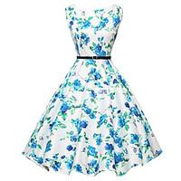 Women\'s Sexy / Vintage Floral A Line / Skater Dress, Round Neck Knee-length Polyester