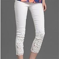 Women\'s Lace White/Black/Blue Elegant Lace Flower Embroidery Slim Pants