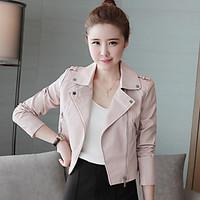 womens casualdaily simple leather jackets solid long sleeve pink black ...