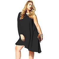 Women\'s Off The Shoulder Plus Size Sexy / Simple Loose Sheath Dress, Solid One Shoulder Above Knee Long Sleeve