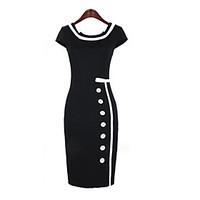 womens square short sleeve bodycon midi dress with buttons