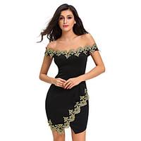 womens embroideryoff the shoulder gold lace applique off shoulder mini ...