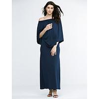 Women\'s Off The Shoulder Plus Size / Casual/Daily Solid / Simple Sheath DressSolid Pleated Cloak Sexy Boat Neck Maxi Long Sleeve