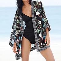 Women\'s Halter One-pieces / Cover-Ups, Floral One-Pieces Chiffon Black