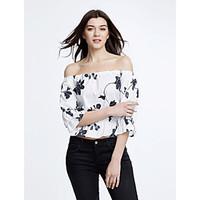 Women\'s Off The Shoulder Going out / Casual/Daily Sexy / Street chic Vintage Backless Spring / Fall T-shirtFloral Boat Neck Sleeve