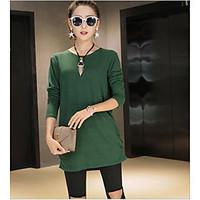 Women\'s Casual/Daily Simple Loose Dress, Solid Round Neck Mini Long Sleeve Rayon Spring High Rise Micro-elastic Thin