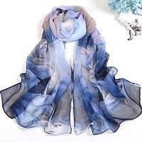 Women Vintage Leisure Chiffon Scarf Cute Party Casual Rectangle Blue Pink Print Thin Summer