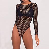 Women\'s High Rise Casual/Daily Club See-through Rompers Sexy Street chic Skinny Mesh Cut Out Fashion All Match Solid Spring Fall