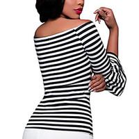 womens casualdaily sexy spring fall t shirt striped boat neck sleeve f ...