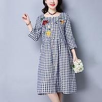 womens embroidery going out casual chinoiserie loose shirt dress check ...