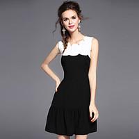 Women\'s Casual/Daily Cute Street chic Black and White Dress, Solid Color Block Round Neck Above Knee Short Sleeve Polyester Summer Mid Rise