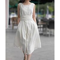Women\'s Casual/Daily Simple Swing Dress, Solid Round Neck Midi Sleeveless Others Summer High Rise Inelastic Thin