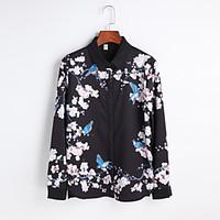 Women\'s Floral Black Shirt, Shirt Collar Long Sleeve