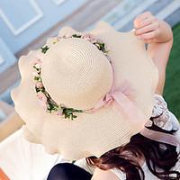 Women\'s Fashion Wide Brim Floppy Hat Straw Hat Sun Hat Beach Cap Casual Garland Holiday Summer