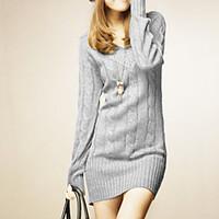 Women\'s Fashional V Neck Long Sleeve Slim Knitwear Dress