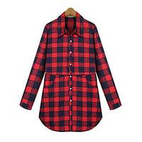 womens casualdaily simple shirt check shirt collar long sleeve cotton