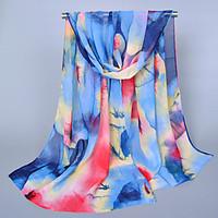 Women\'s Chiffon Leaves Print Scarf, Royal Blue/Pink/Gray/Blue/Purple/Red/Brown