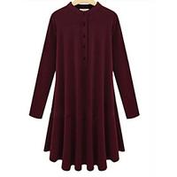 womens solid red black khaki dress vintage plus sizes crew neck long s ...