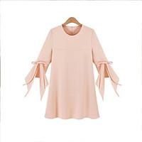 Women\'s Casual/Daily Street chic Summer Blouse, Solid Round Neck ¾ Sleeve Blue / Pink Acrylic Medium