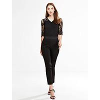 womens backless patchworklace backless hollow out black jumpsuits sexy ...