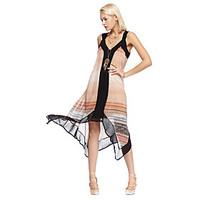 Women\'s Going out Simple Loose Dress, Print Strap Asymmetrical Sleeveless Polyester Summer Mid Rise Micro-elastic