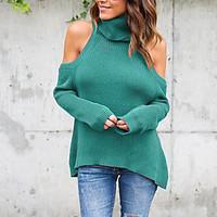 Women\'s Off The Shoulder Going out / Casual/Daily / Formal Sexy / Cute T-shirt, Solid Turtleneck Long Sleeve Blue / Red / Brown / Green Polyester