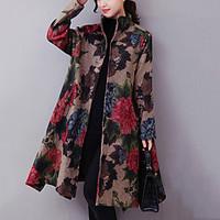 womens casualdaily street chic ethnic print coat print stand long slee ...