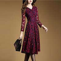 womens lace going out street chic a line dress jacquard v neck midi lo ...