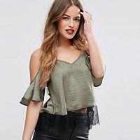 Women\'s Off The Shoulder Going out Casual Sexy Simple Street chic Lace Splicing Tank TopSolid Strap Sleeveless
