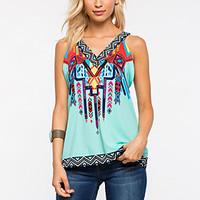 Women Going out Casual/Daily Vintage Boho National Style All Match Summer Fall Tank TopPrint V Neck Sleeveless Medium