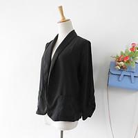 Women\'s Daily Soak Off Summer Jacket, Solid Shirt Collar Long Sleeve Regular Bamboo Fiber