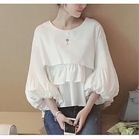 womens ruffle going out simple shirt solid round neck long sleeve poly ...