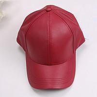 Women \'s Summer Solid Color Leather Flat Hip Hop Printing Baseball Cap