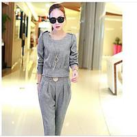 Women\'s Casual/Daily Simple Summer T-shirt Pant Suits, Solid Round Neck 3/4 Length Sleeve Micro-elastic