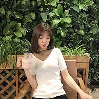 womens casualdaily sexy t shirt solid round neck short sleeve cotton