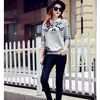 Women\'s Casual/Daily Sweatshirt Color Block Shirt Collar Micro-elastic Cotton Long Sleeve Fall Winter