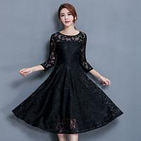 womens casualdaily simple skater dress solid round neck knee length sl ...