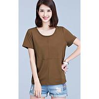 Women\'s Going out Casual/Daily Vintage Simple T-shirt, Solid Round Neck Short Sleeve Rayon