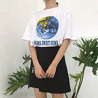 womens casualdaily simple t shirt print round neck short sleeve cotton