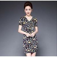 Women\'s Going out Casual/Daily Party Sexy Bodycon Dress, Floral V Neck Mini Short Sleeve Polyester Summer Mid Rise Micro-elastic Medium